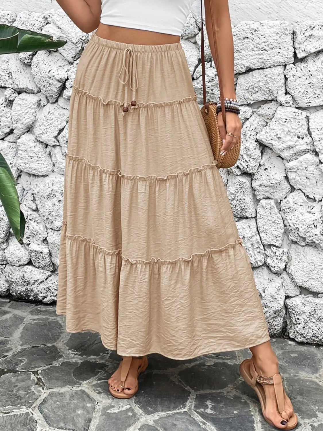 Frill Tiered Maxi Skirt tan