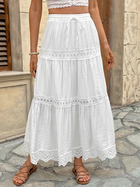 White Lace Detail Maxi Skirt