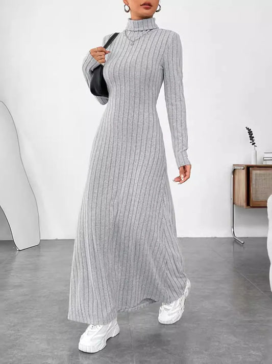 Ribbed Turtleneck Maxi Dress - Long Sleeve Knit Maxi Dress