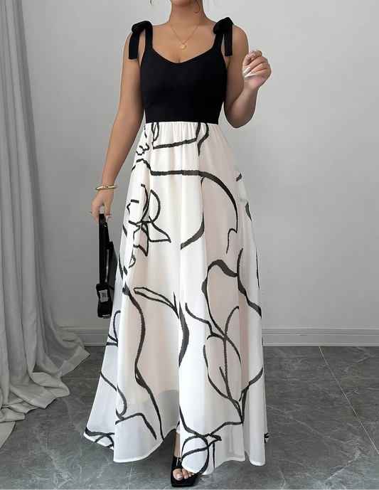 Modern Print Tie Shoulder Maxi Dress - Wedding Guest Party Dress