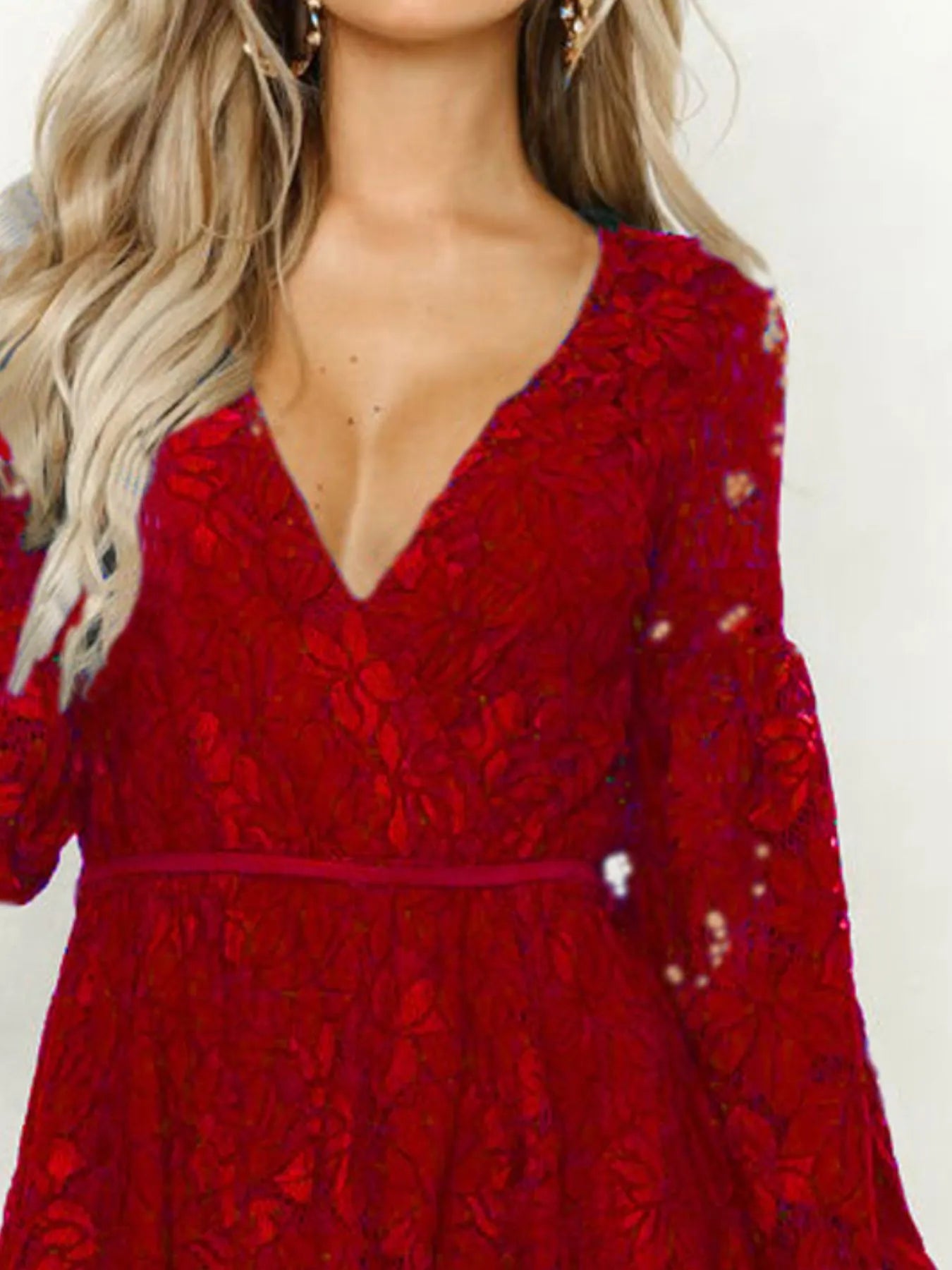 Lace Mini Dress Long Sleeve V-Neck