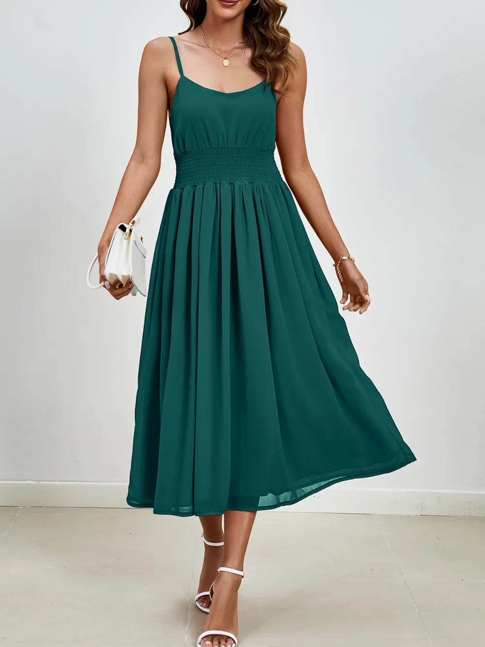 Women's Scoop Neck Midi Cami Dress - Elegant Evening Formal Dress