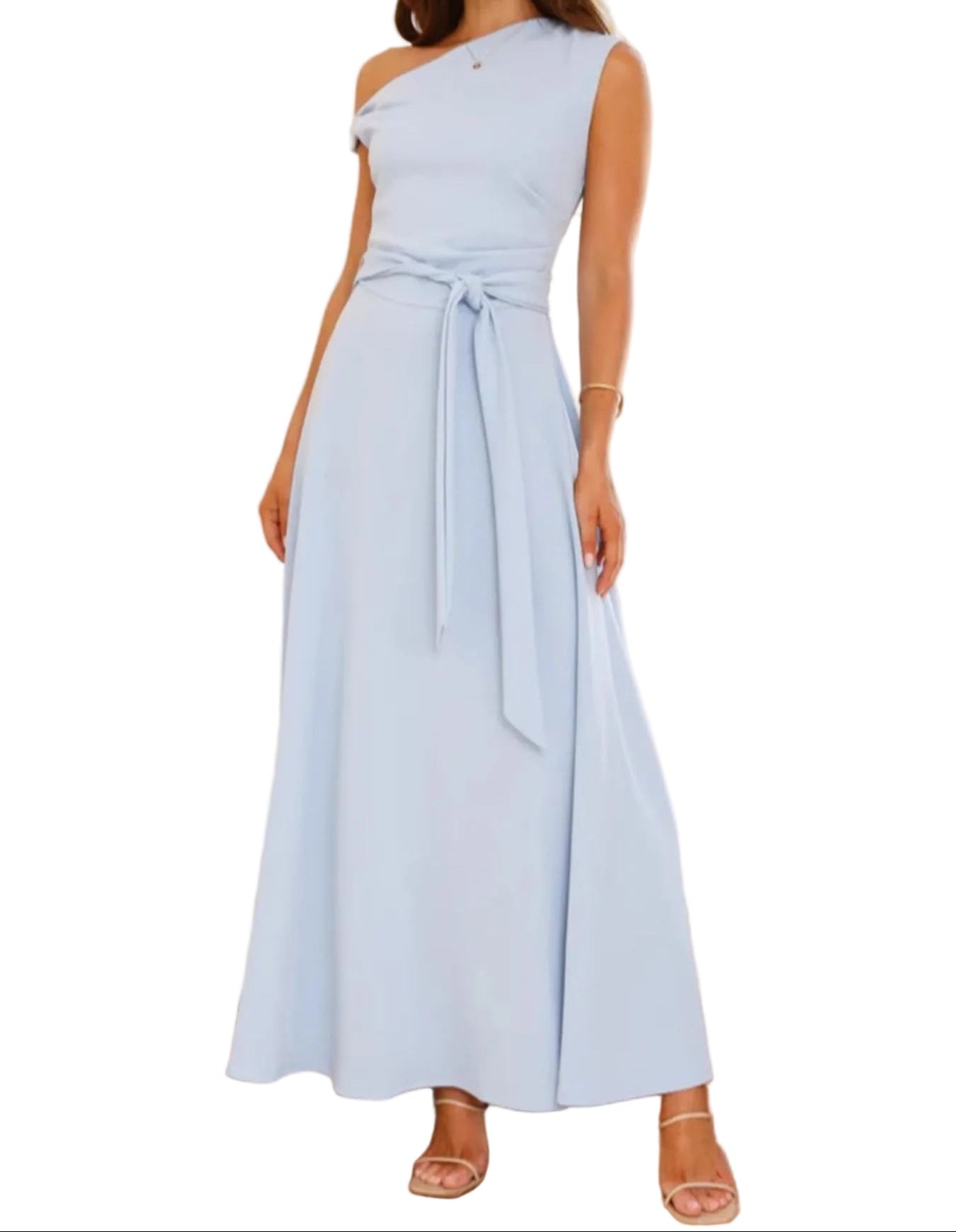 Single Shoulder Tie Waist Maxi Dress