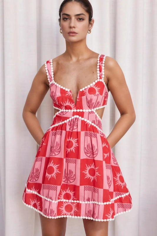 Modern Print Vacation Mini Dress red