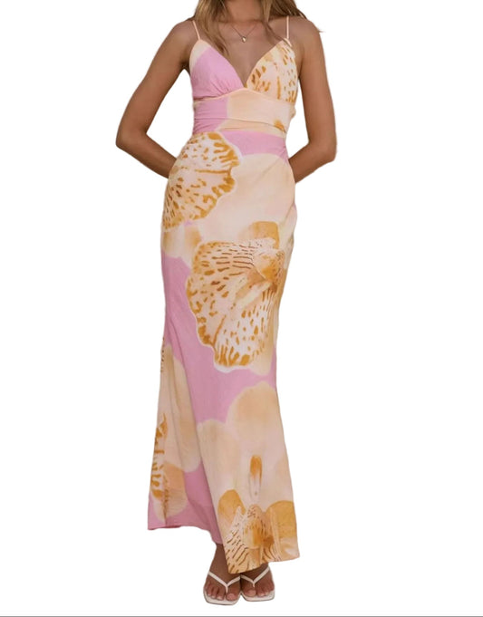 Floral-Print Cross-Back Cami Maxi Dress