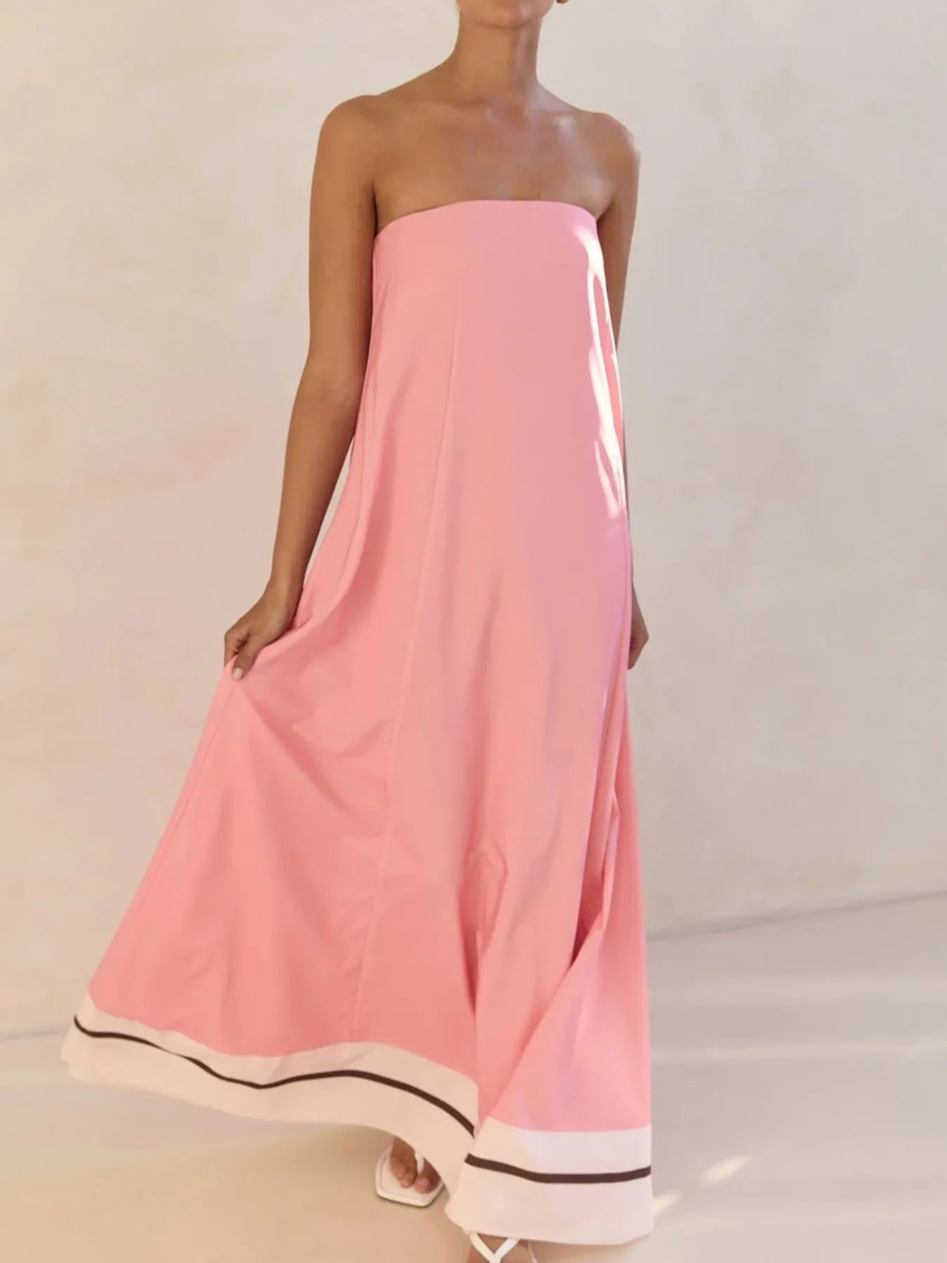 Strapless Printed Tube Maxi Dress pink