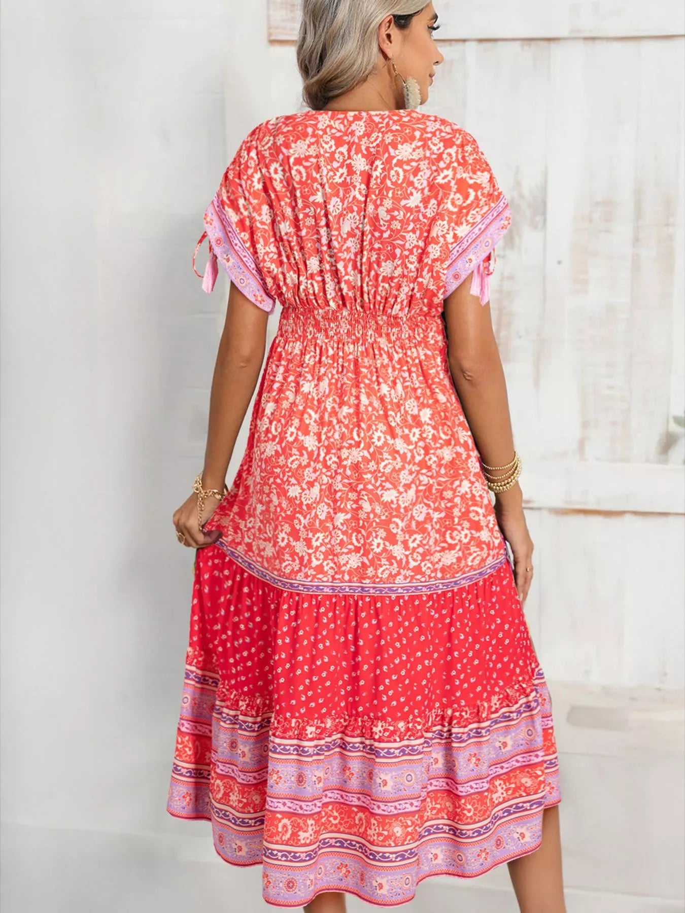 Floral Print Empire Waist Maxi Dress with Tassel Sleeves - Women's Boho Maxi Dress - MARIGOLD COLLECTIONS AUSTRALIA