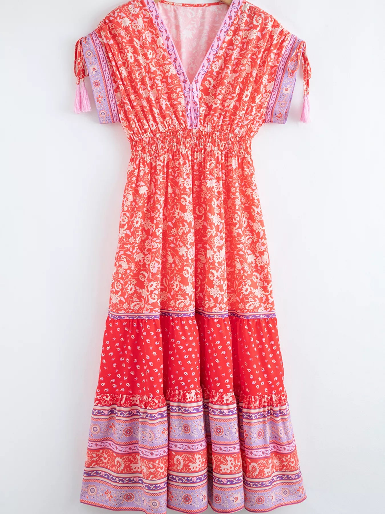 Floral Print Empire Waist Maxi Dress with Tassel Sleeves - Women's Boho Maxi Dress - MARIGOLD COLLECTIONS AUSTRALIA