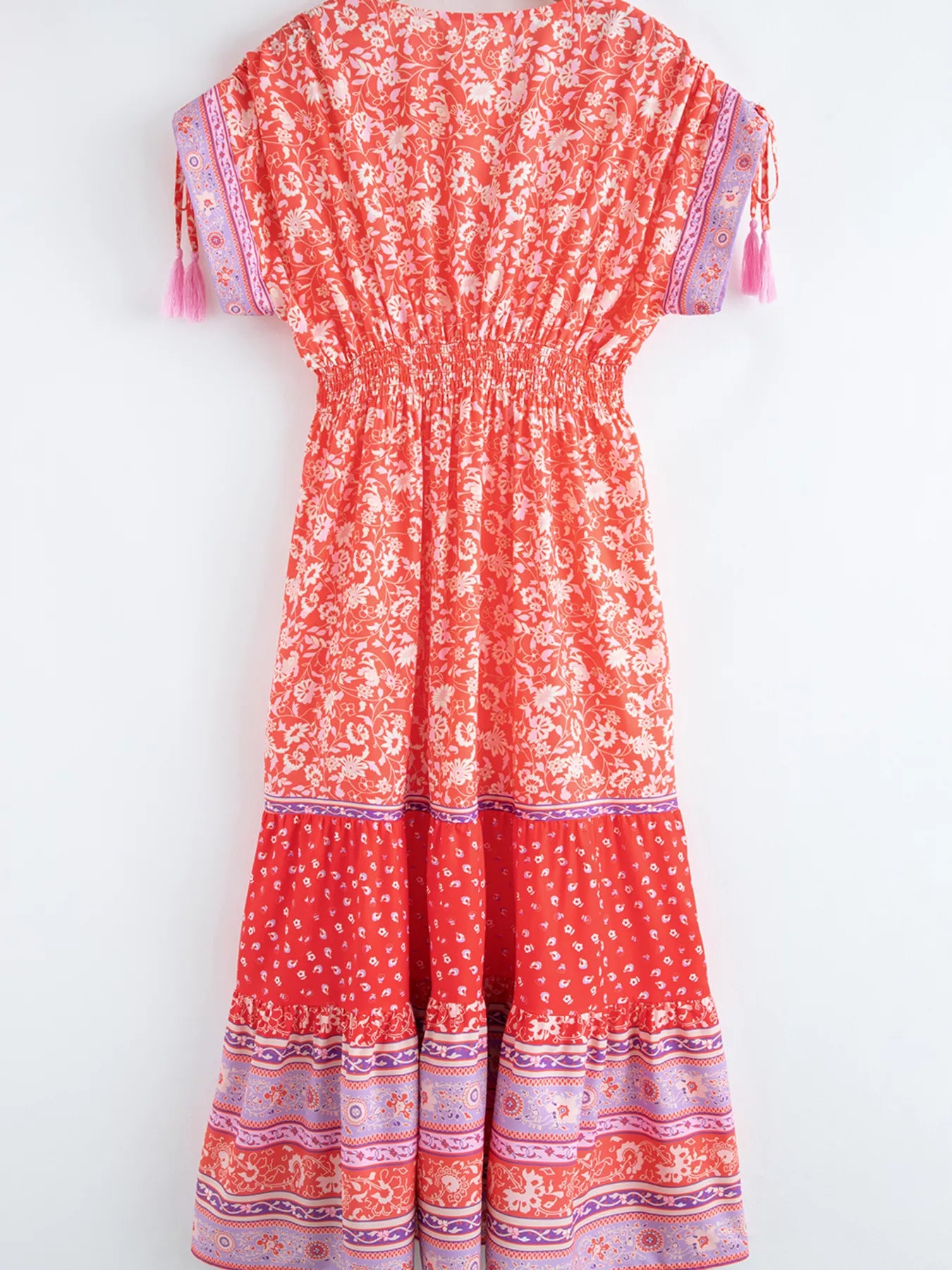 Floral Print Empire Waist Maxi Dress with Tassel Sleeves - Women's Boho Maxi Dress - MARIGOLD COLLECTIONS AUSTRALIA