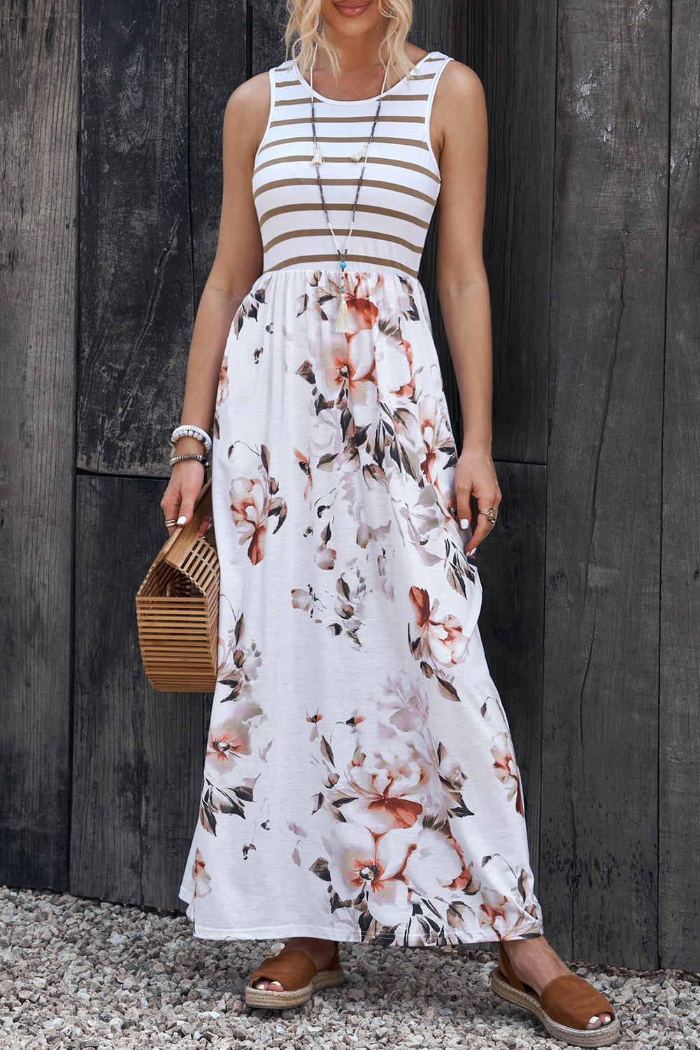 Floral Maxi Dress Women Sleeveless - Striped Summer Dress 