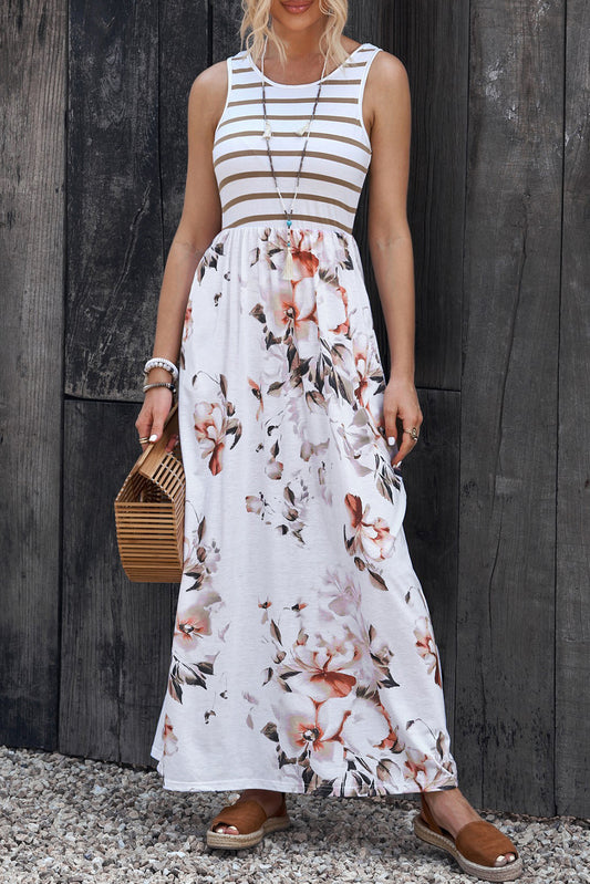 Floral Maxi Dress Women Sleeveless - Striped Summer Dress 