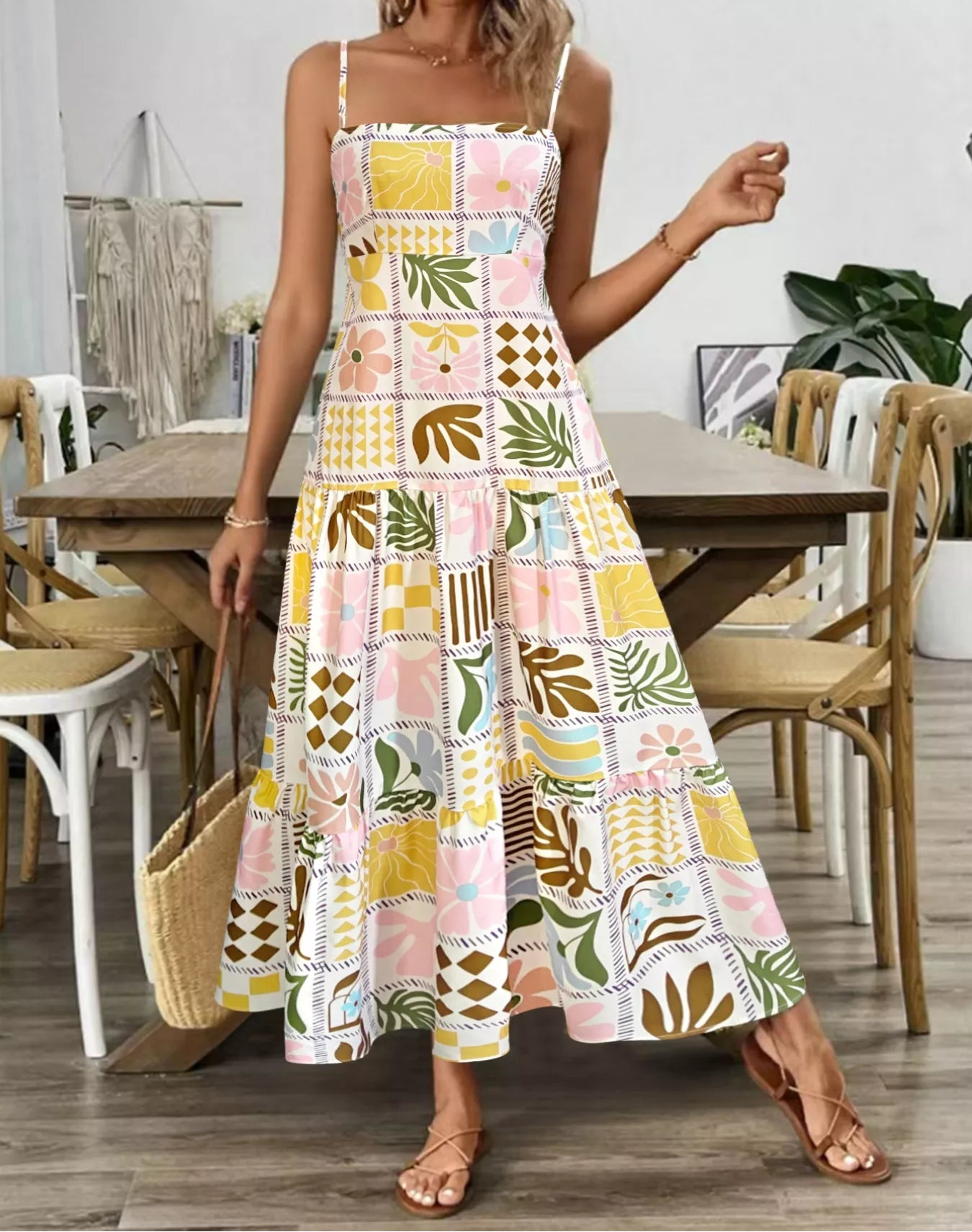 Floral Maxi Dress- Cutout Back Cami Maxi Dress