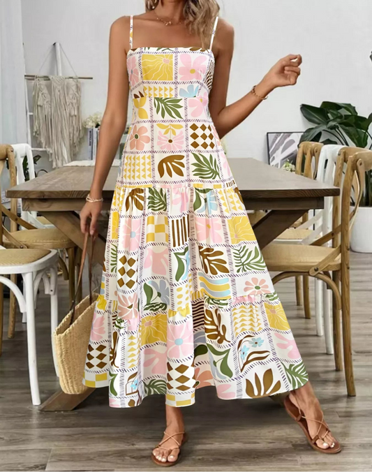 Floral Maxi Dress- Cutout Back Cami Maxi Dress