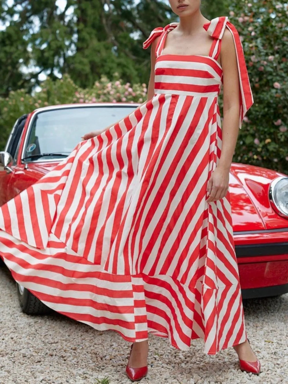 Striped Tie Shoulder Maxi Dress