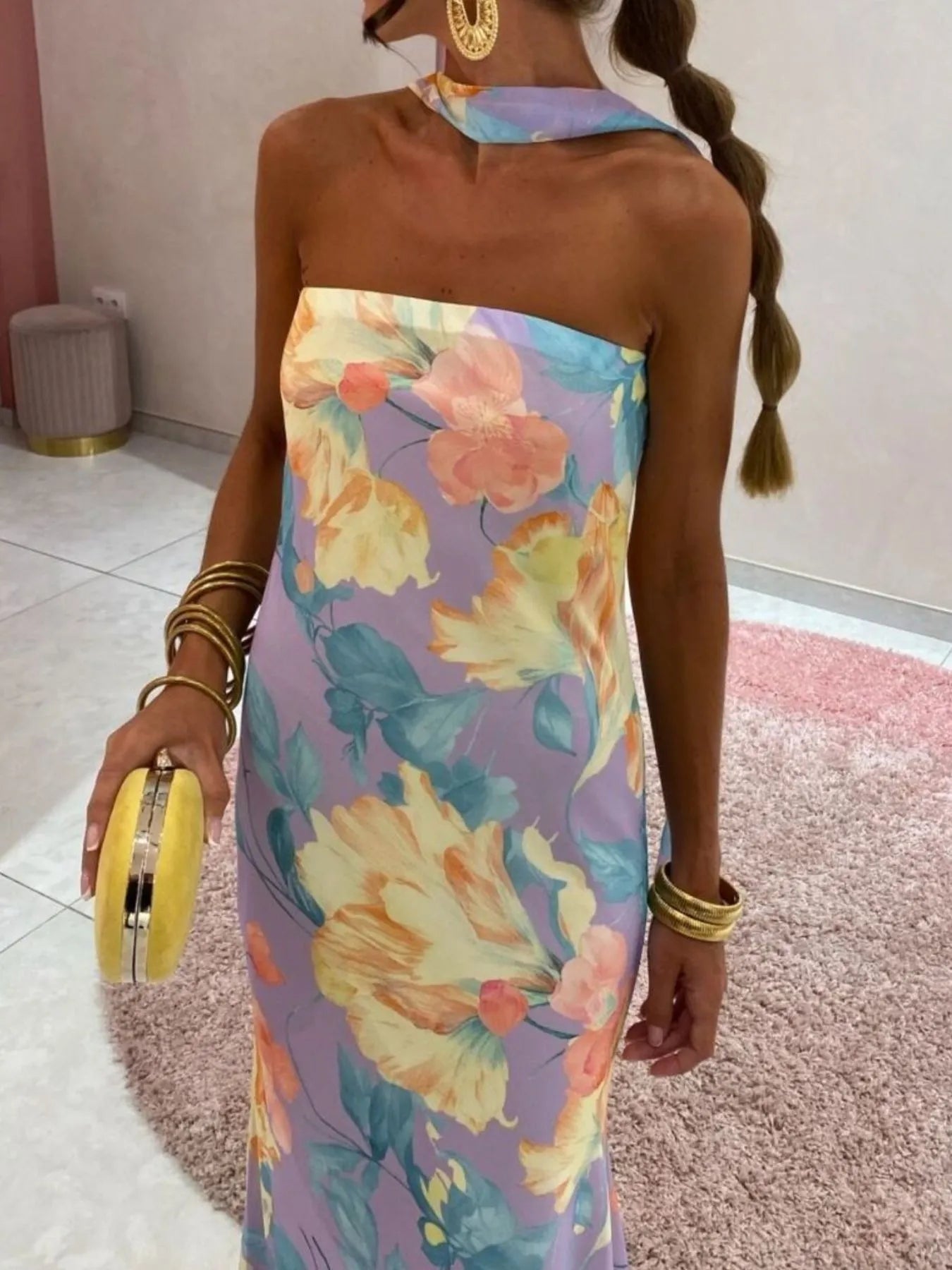 Floral Print Tube Maxi Dress flowers