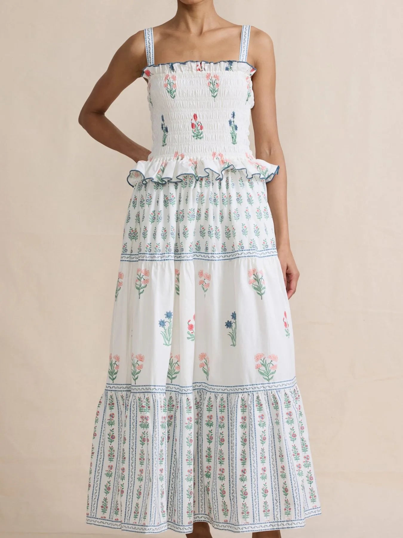 Floral Print Smocked Maxi Dress - Ruffled Boho Maxi Dress