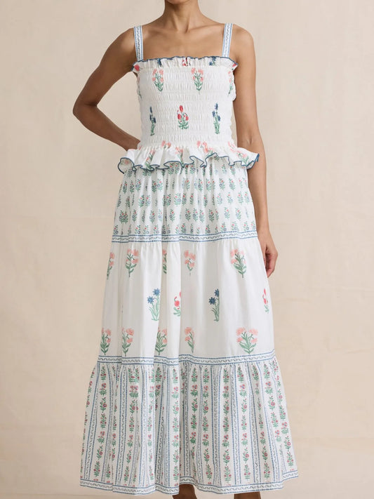 Floral Print Smocked Maxi Dress - Ruffled Boho Maxi Dress