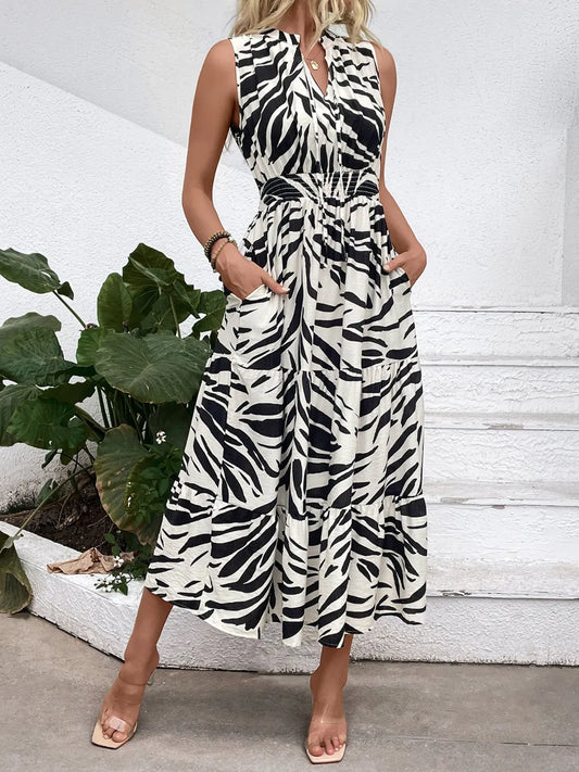 Zebra Print Sleeveless Midi Dress