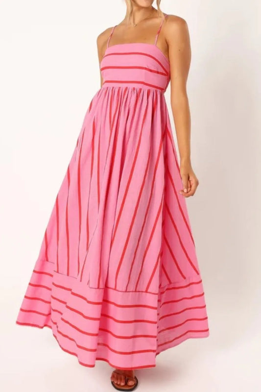 Striped Square Neck Cami Midi Dress pink