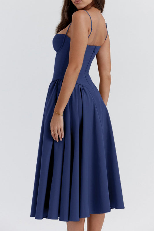 Sweetheart Neck Ruched Midi Dress - MARIGOLD 