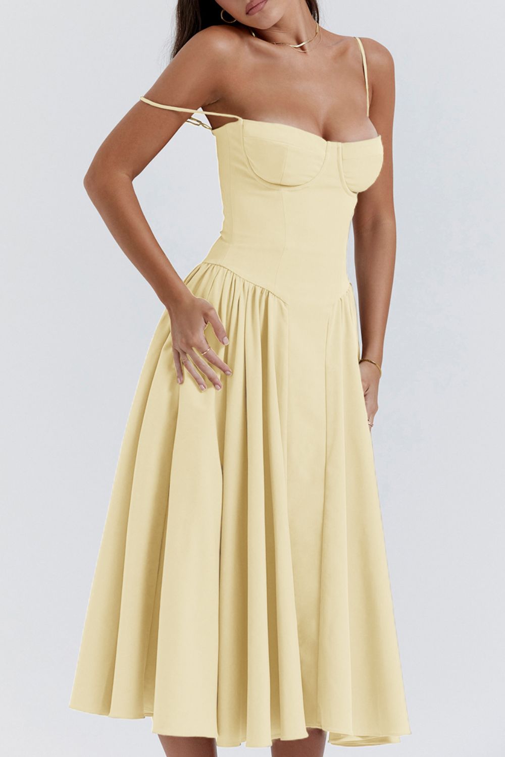 Sweetheart Neck Ruched Midi Dress - MARIGOLD 