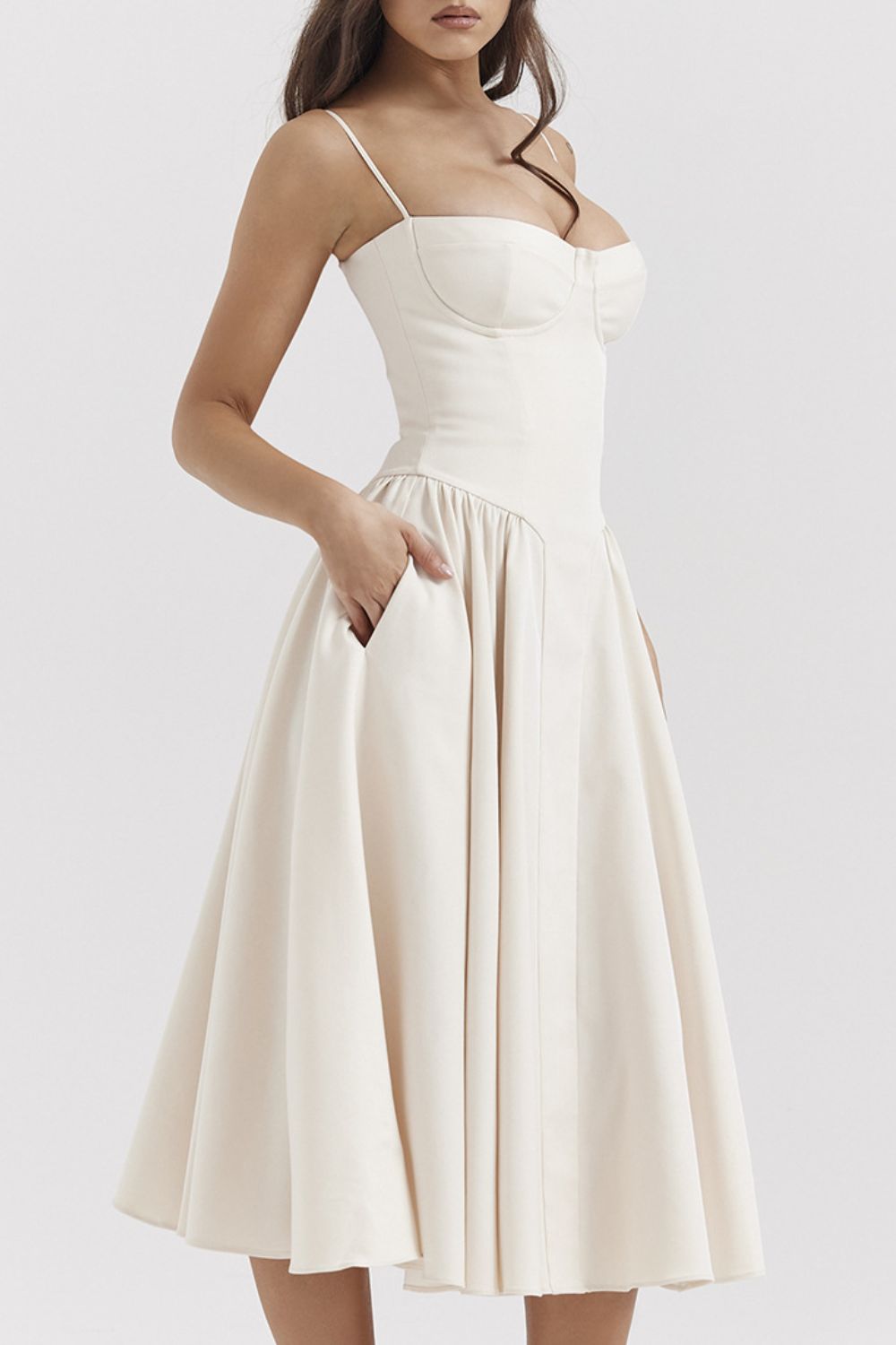 Sweetheart Neck Ruched Midi Dress - MARIGOLD 