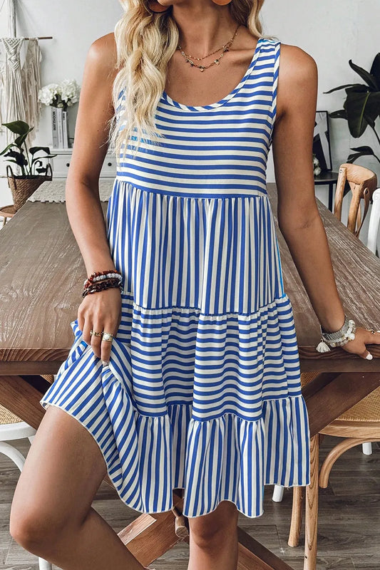 Striped Sleeveless Mini Dress - Tiered Dress for Women