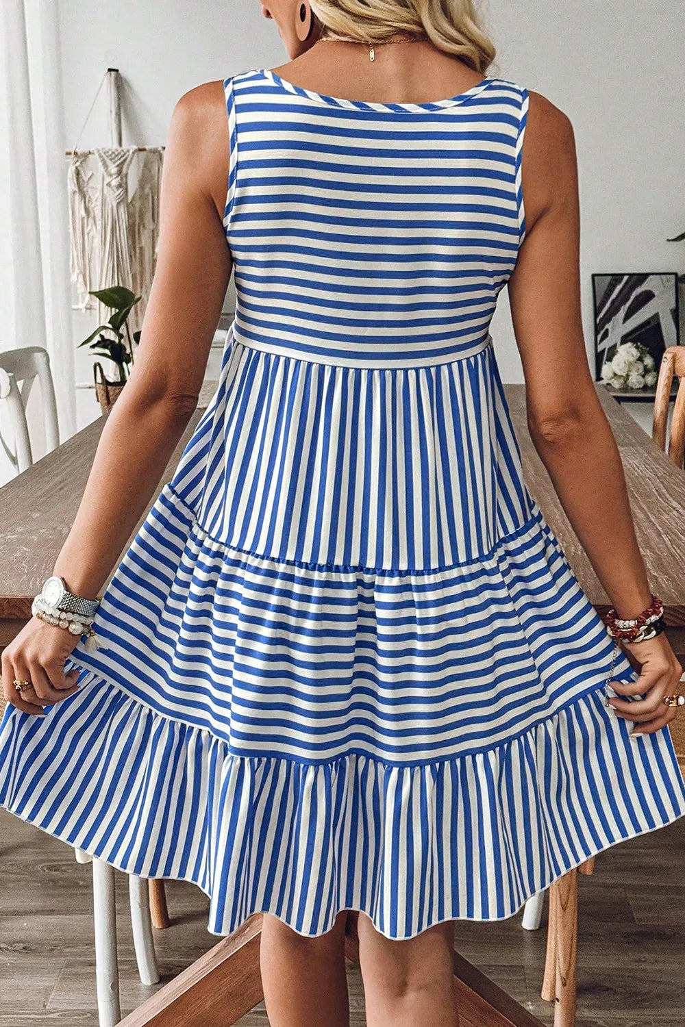 Striped Sleeveless Mini Dress - Tiered Dress for Women - MARIGOLD COLLECTIONS AUSTRALIA