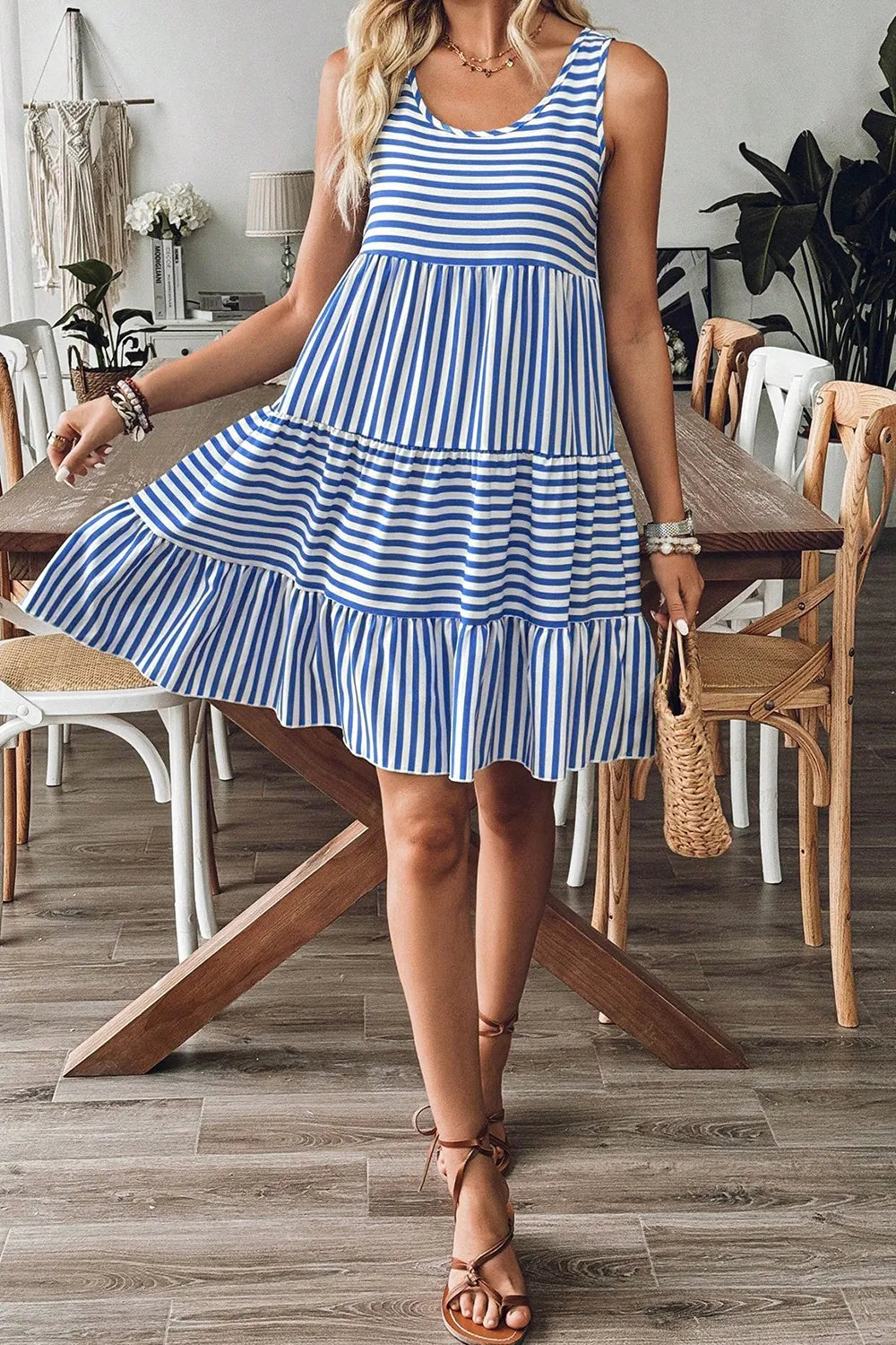 Striped Sleeveless Mini Dress - Tiered Dress for Women - MARIGOLD COLLECTIONS AUSTRALIA