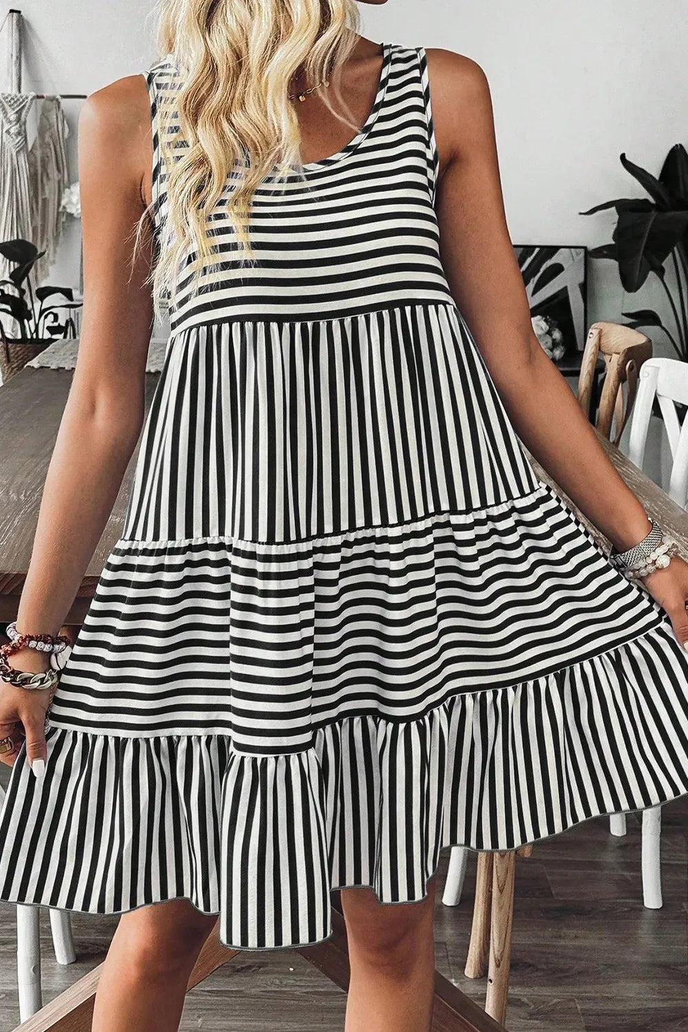 Striped Sleeveless Mini Dress - Tiered Dress for Women - MARIGOLD COLLECTIONS AUSTRALIA
