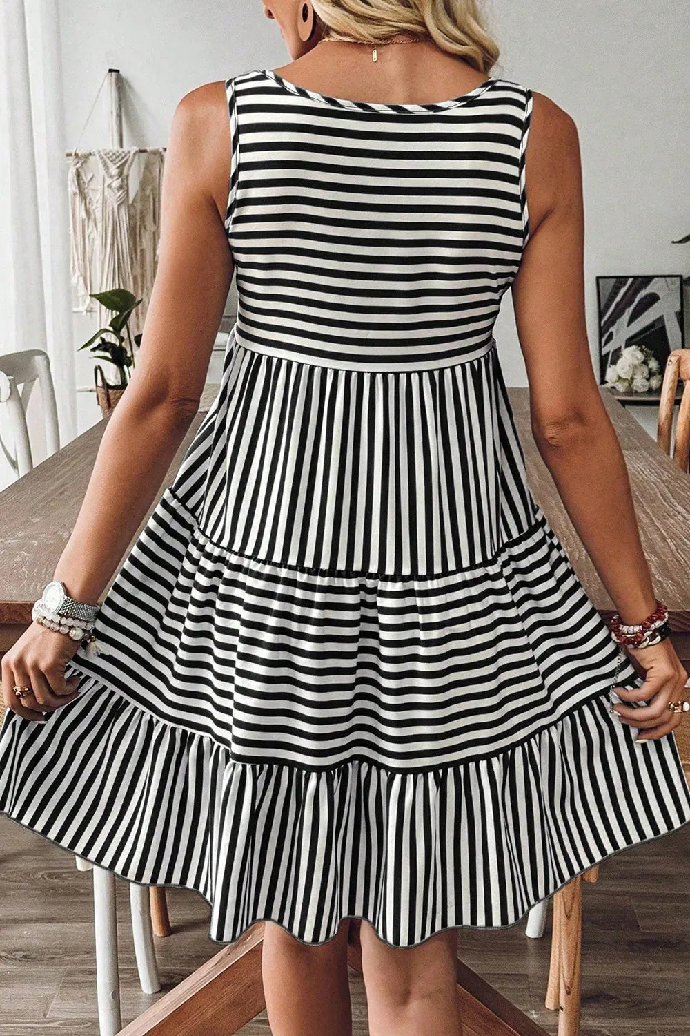 Striped Sleeveless Mini Dress - Tiered Dress for Women - MARIGOLD COLLECTIONS AUSTRALIA