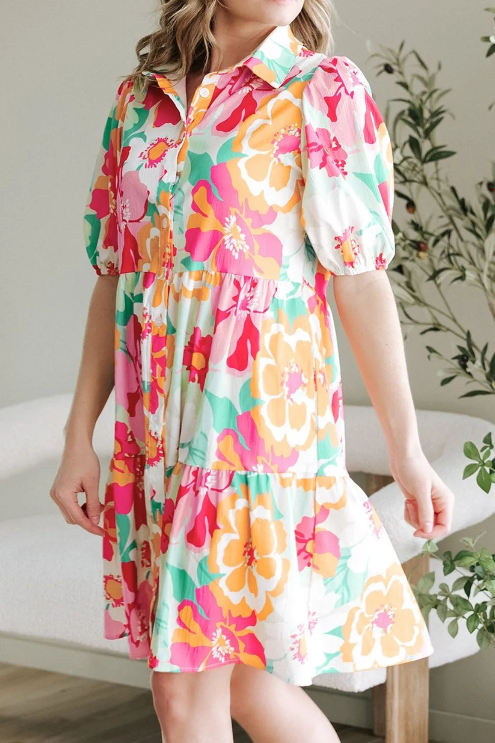 Floral Print Puff Sleeve Shirt Dress - MARIGOLD COLLECTIONS AUSTRALIA