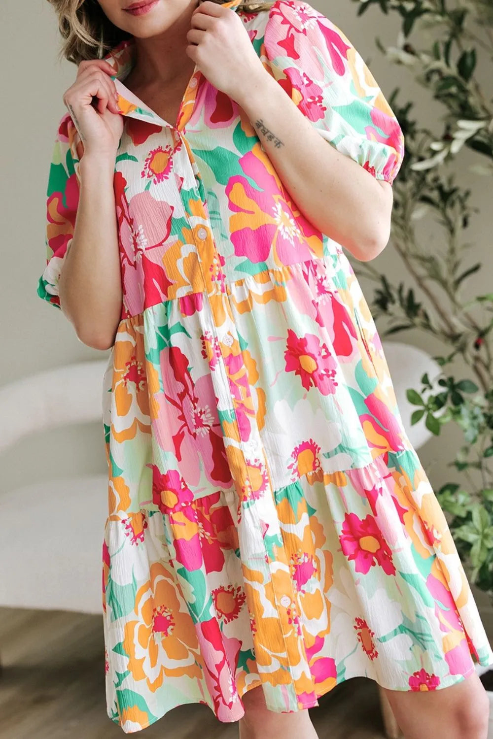 Floral Print Puff Sleeve Shirt Dress - MARIGOLD COLLECTIONS AUSTRALIA