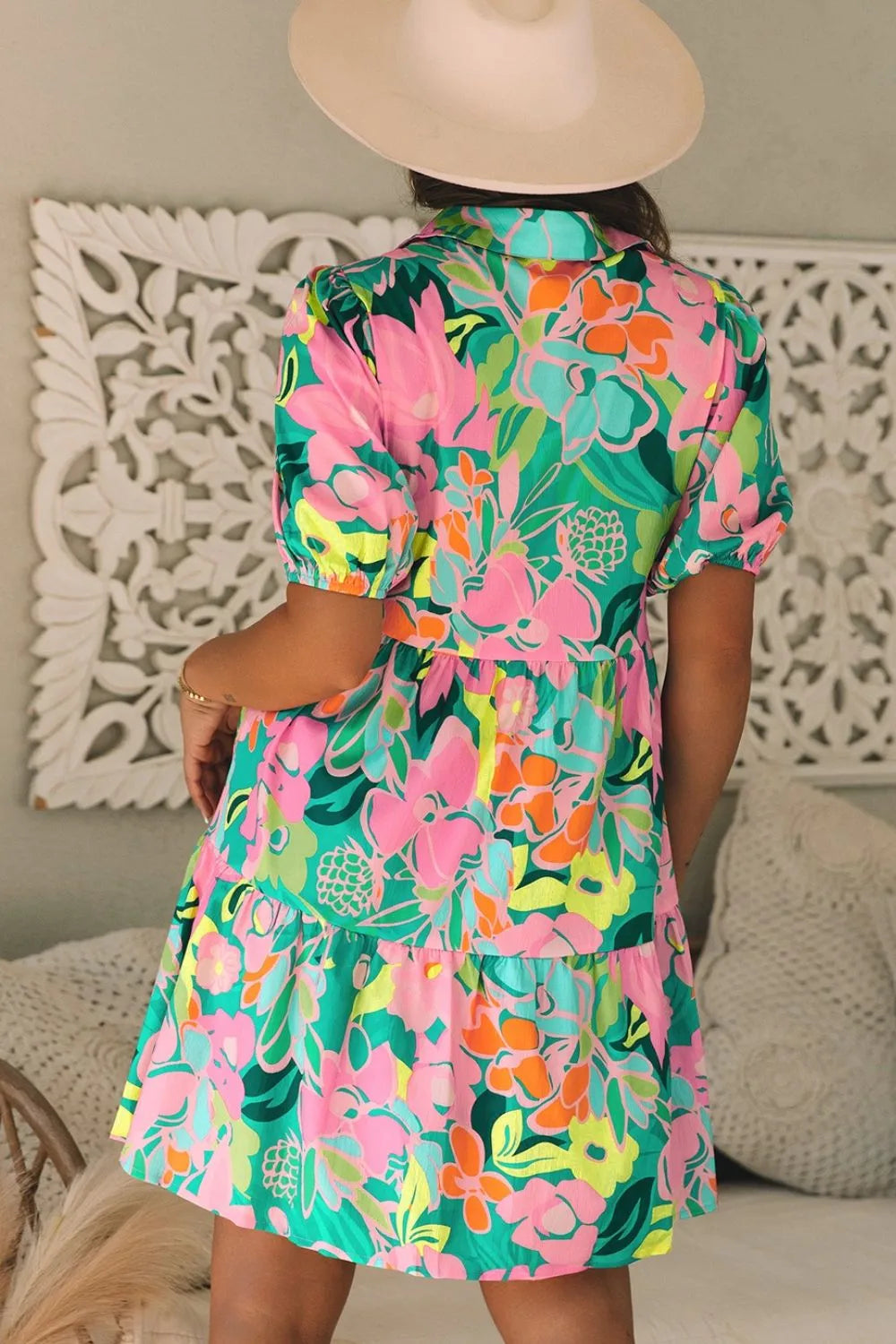 Floral Print Puff Sleeve Shirt Dress - MARIGOLD COLLECTIONS AUSTRALIA