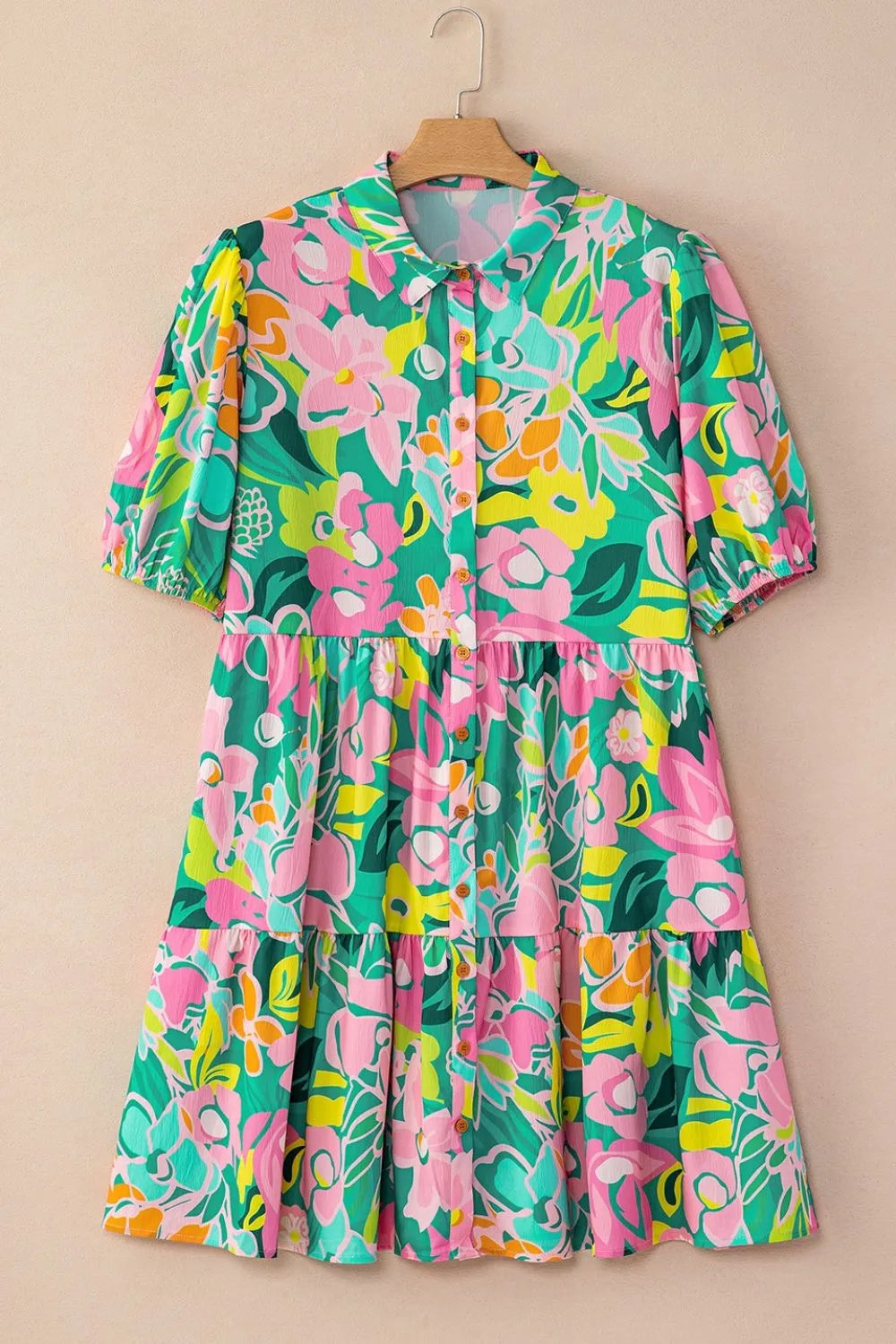 Floral Print Puff Sleeve Shirt Dress - MARIGOLD COLLECTIONS AUSTRALIA