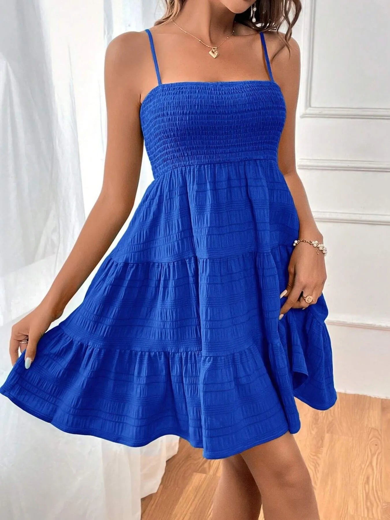 Smocked Tiered Cami Dress blue