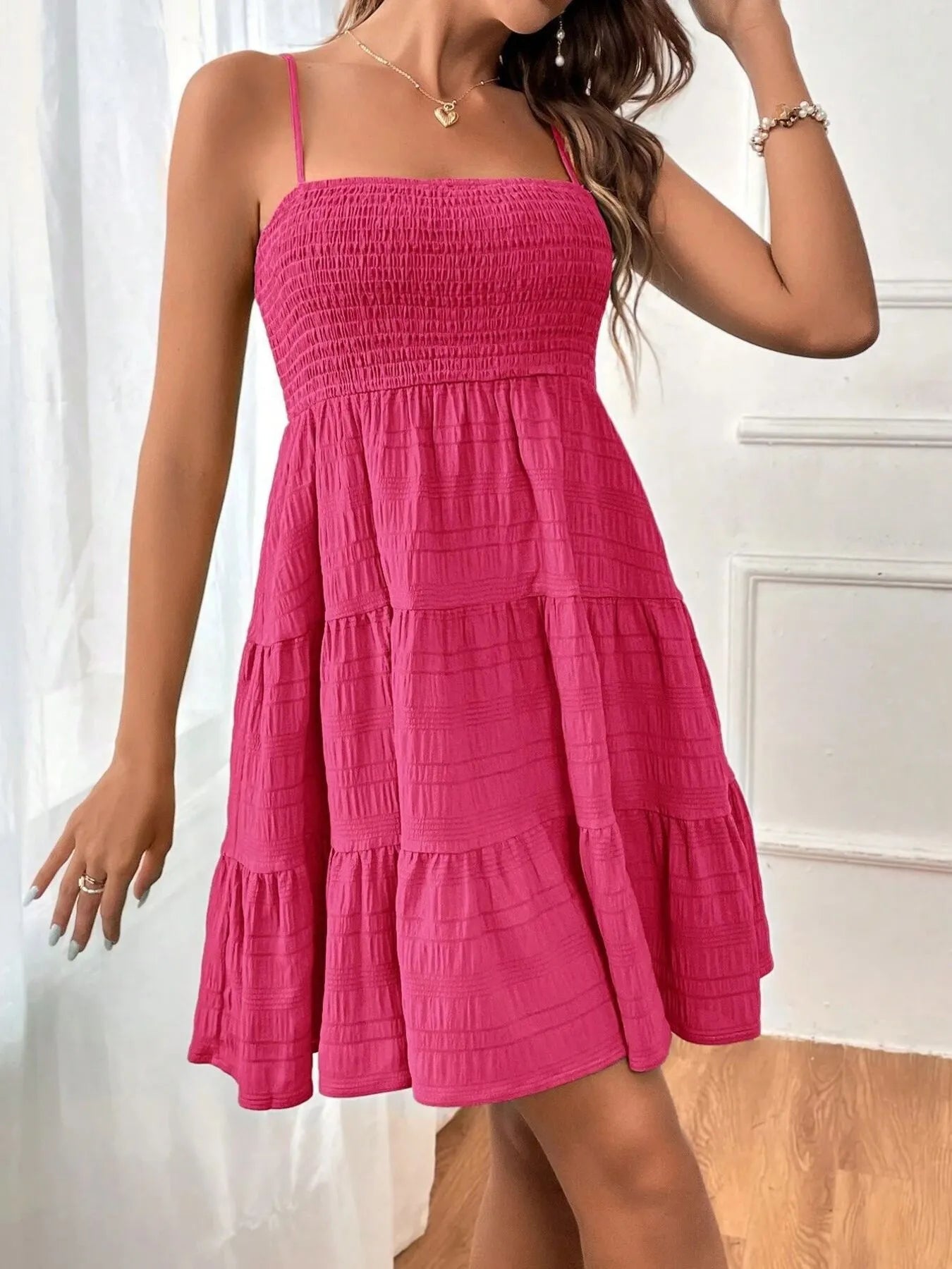 Smocked Tiered Cami Dress rose