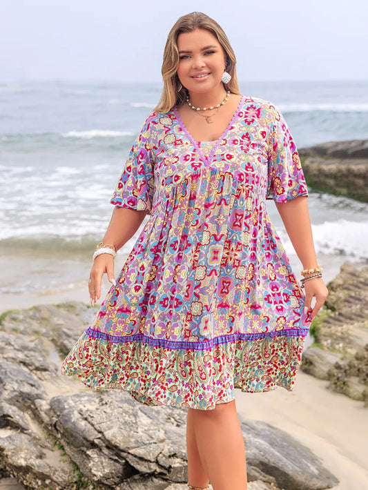 Floral Print Half Sleeve Dress (Curve)