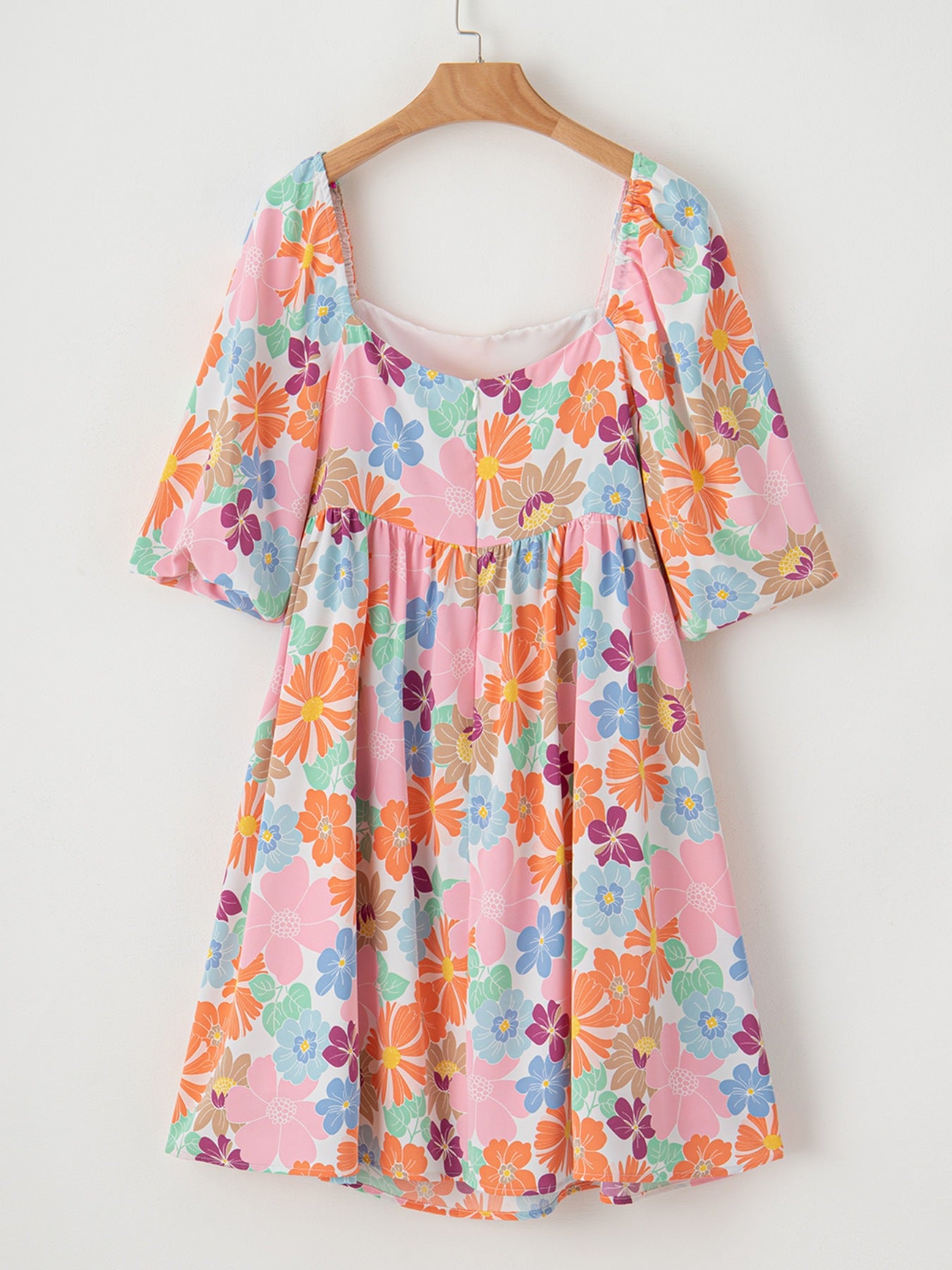 Floral Print Square Neck Mini Dress - MARIGOLD 
