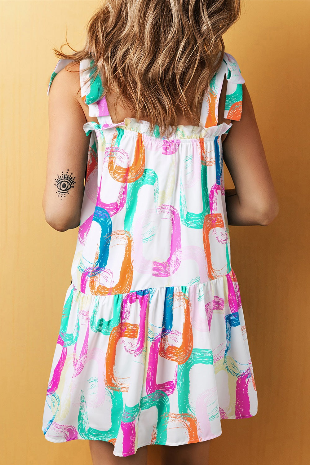 Rainbow Shoulder Tie Mini Dress - MARIGOLD 