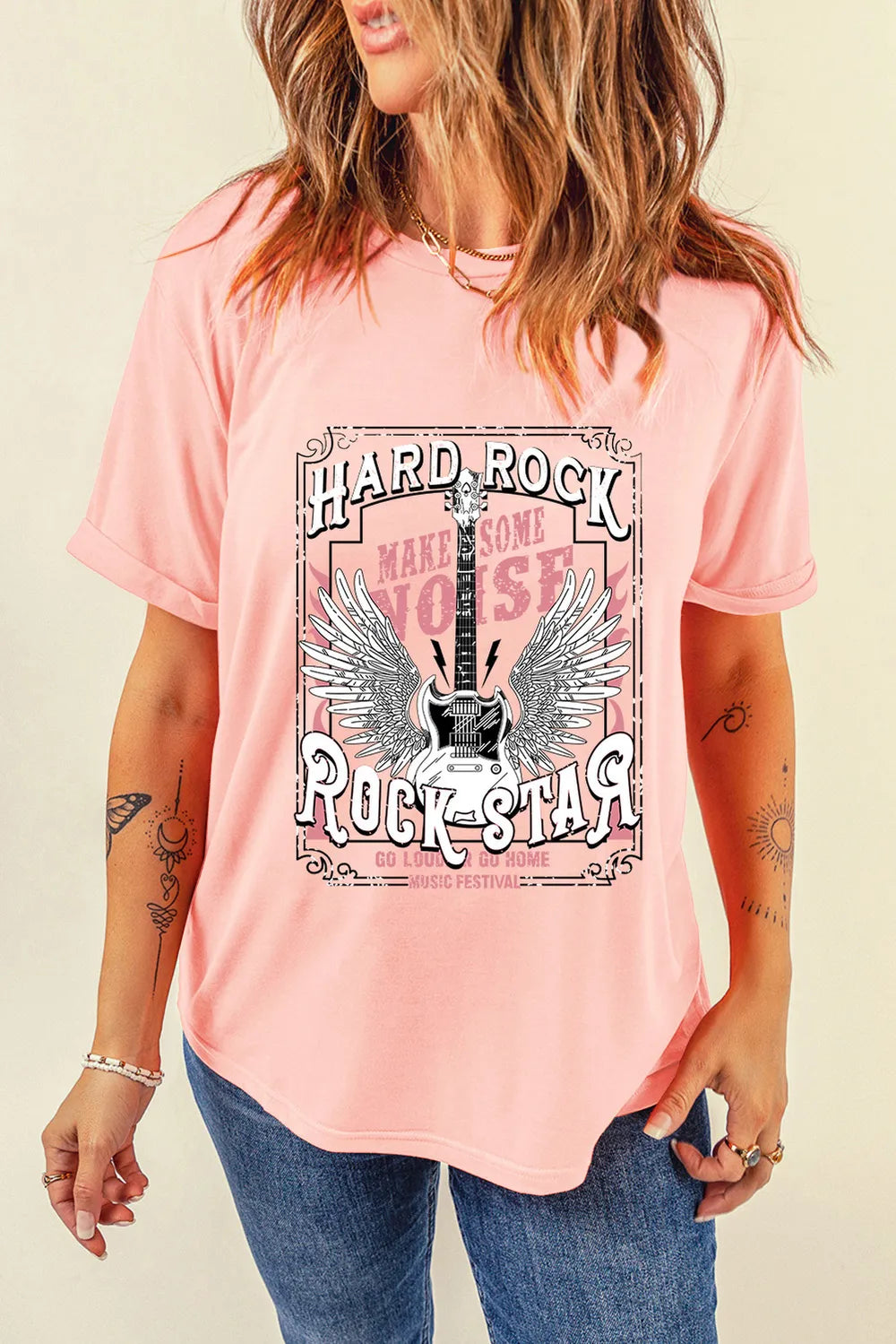 ROCK STAR Graphic Tee Round Neck T-Shirt - MARIGOLD COLLECTIONS AUSTRALIA