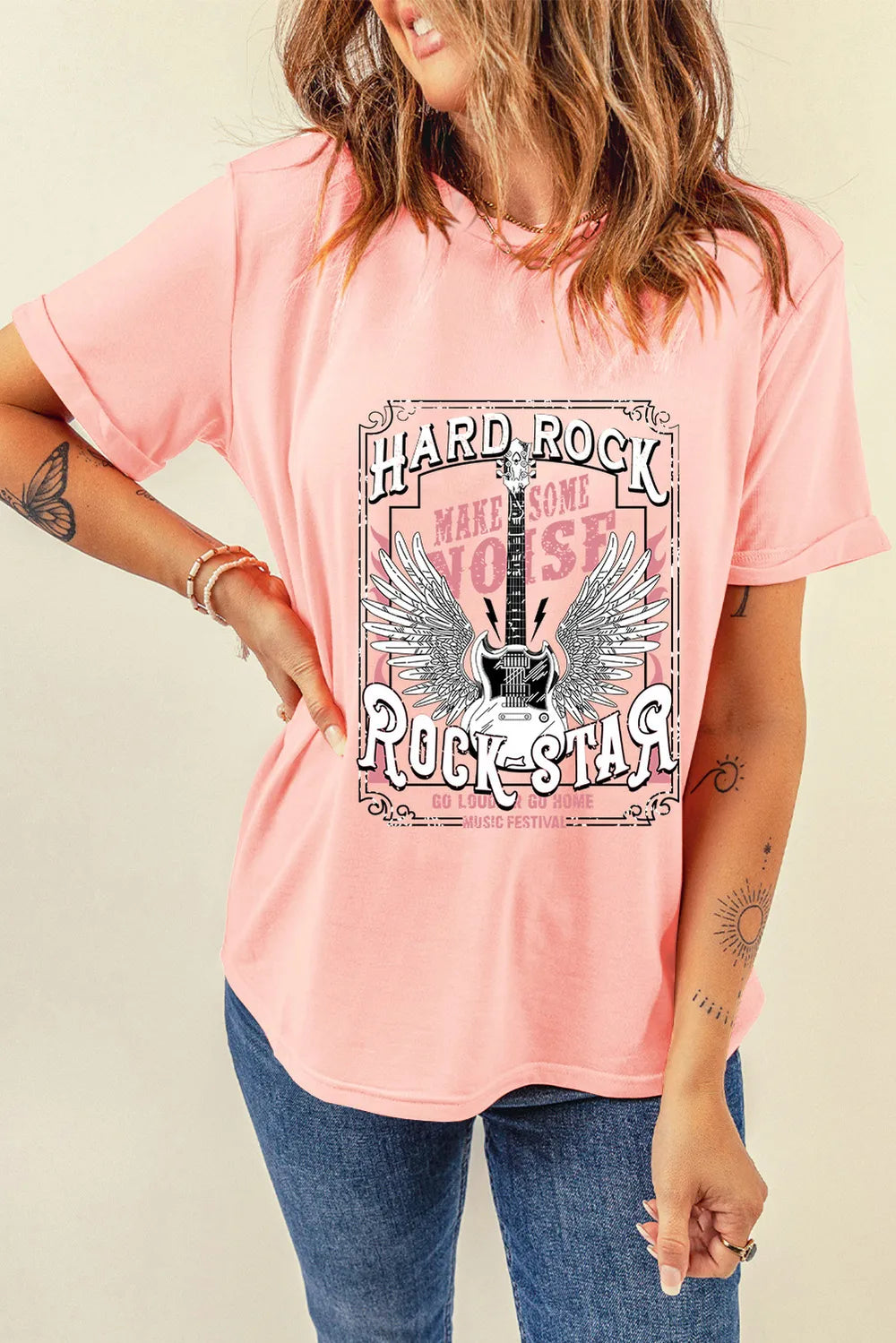 ROCK STAR Graphic Tee Round Neck T-Shirt - MARIGOLD COLLECTIONS AUSTRALIA