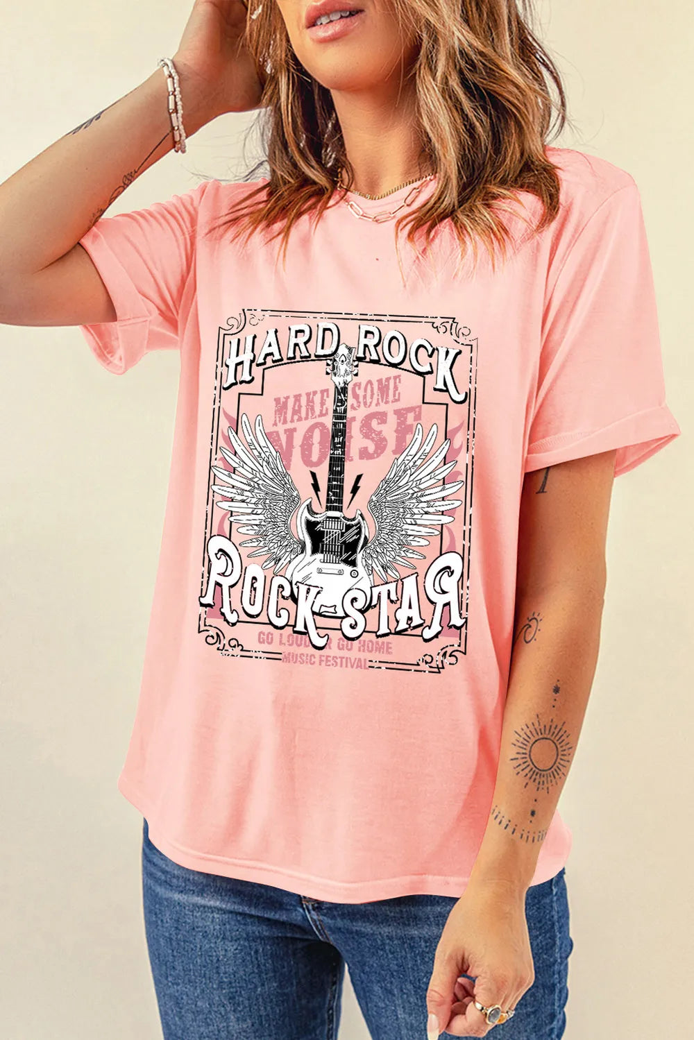 ROCK STAR Graphic Tee Round Neck T-Shirt - MARIGOLD COLLECTIONS AUSTRALIA