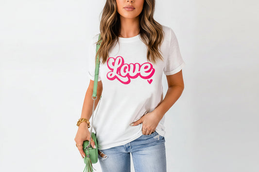 LOVE Print Graphic Tee Round Neck T-Shirt