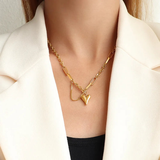 Titanium Steel Heart Pendant Necklace gold