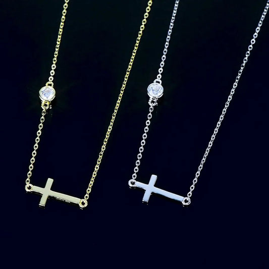 Moissanite Cross Necklace - 925 Sterling Silver with 18K Gold Plating