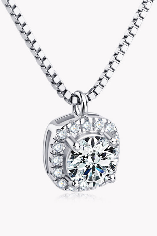 Moissanite Pendant Necklace - 0.5 Carat Sterling Silver Platinum-Plated