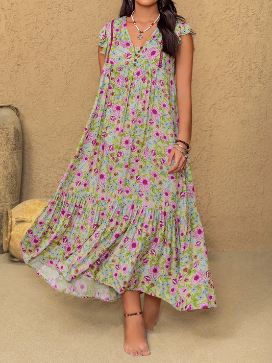 Plus Size V-Neck Midi Dress with Ruffles