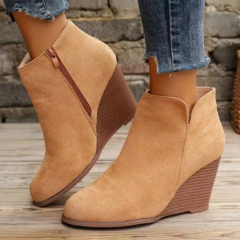 Side-Zipper Wedge Ankle Boots