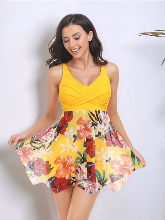 Tropical Print Two-Piece Swim Set yellow